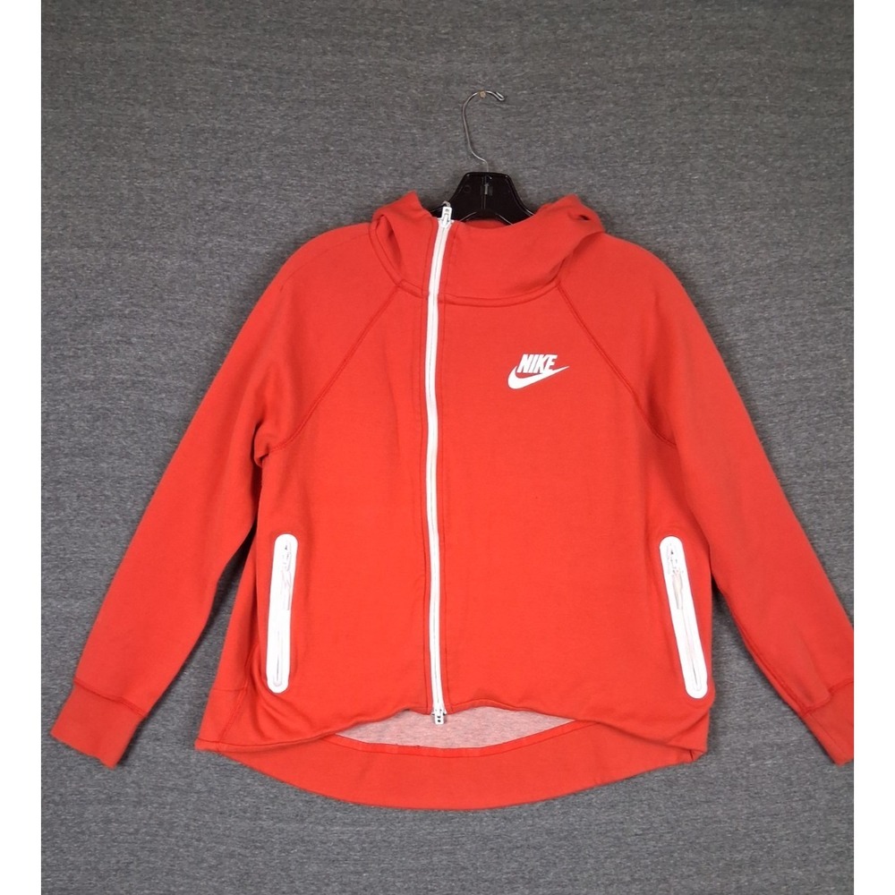 Nike Womens Jacket L Red Full Zip Tech Fleece Cape Hoodie Athleisure Streetwear